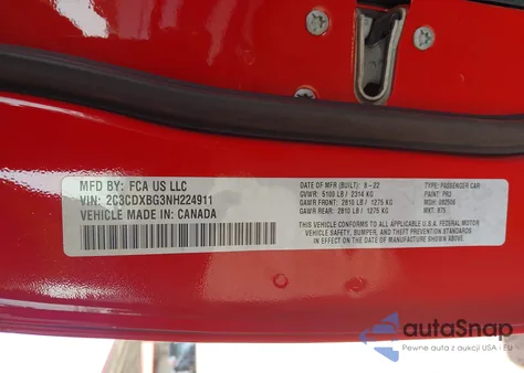 2022 Dodge Charger Sxt Rwd z USA, uszkodzony, nr VIN 2C3CDXBG3NH224911